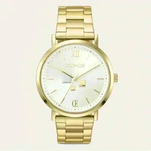 NWT Coeur De Lion Watch Round Statement Unisex White Sunray Stainless Steel Gold